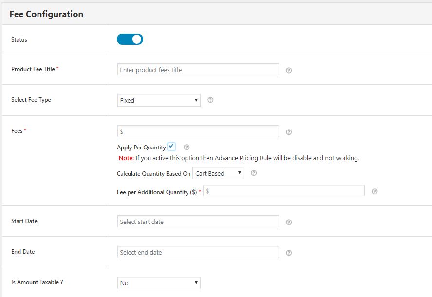 Fee Configuration form - WooCommerce Conditional Product Fees for Checkout Plugin