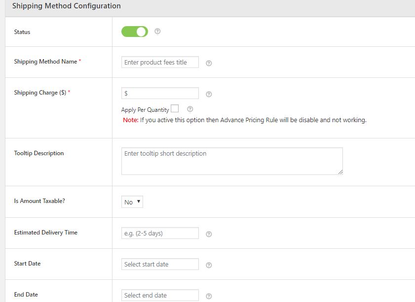 Shipping Method Configuration Form - Advanced Flat Rate Shipping Method for WooCommerce