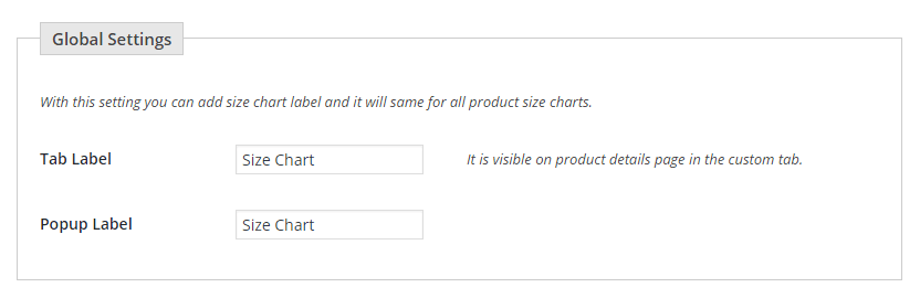 Figure 3: Setting labels for different positions of the Size Chart
